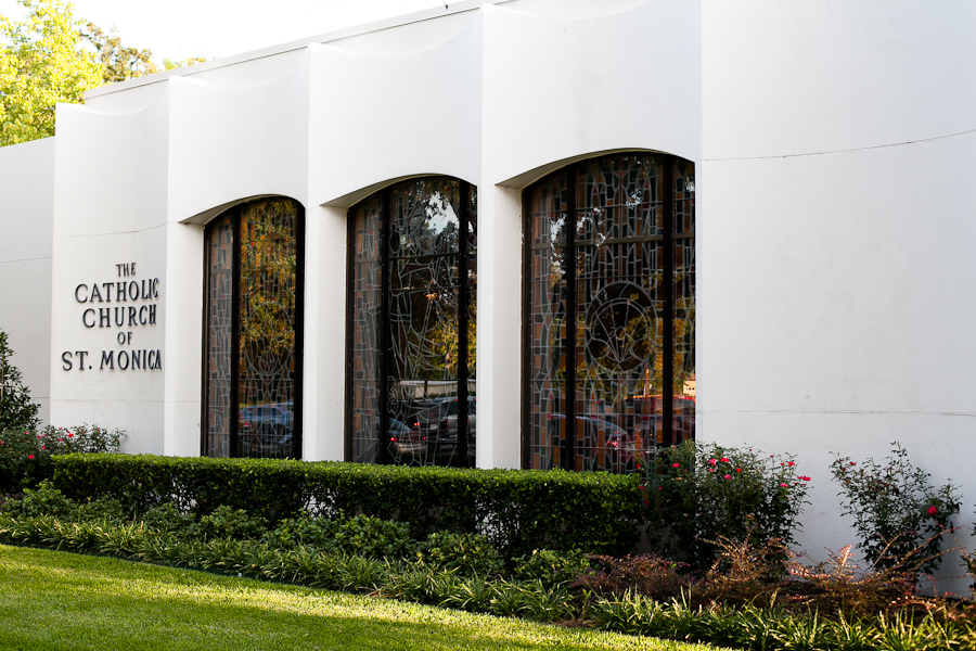 Exterior view of Santa Monica Catholic church. 