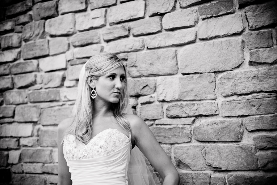 Las Colinas bridal portrait session at the canals with a black and white image.