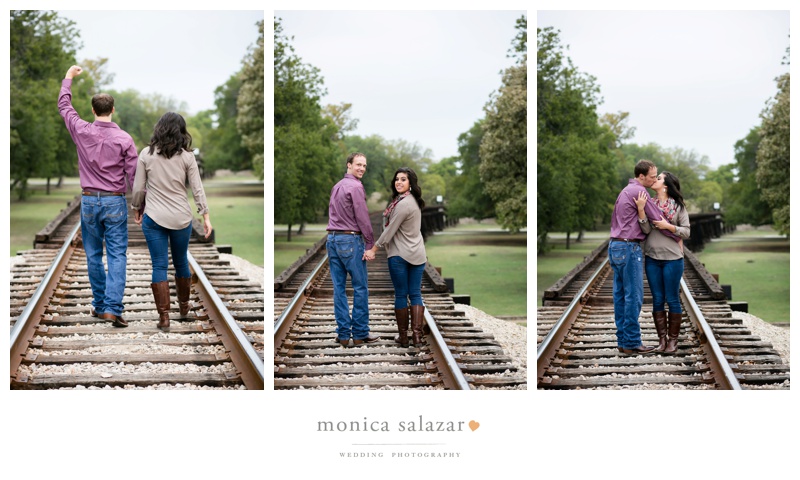 fort worth engagement photography at trinity park and on railroad tracks 